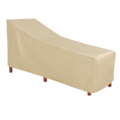 Outdoor Chaise Lounge Cover – Weatherproof, UV-Resistant, All-Weather Protection (76"L x 28"W x 30"H) in beige color.