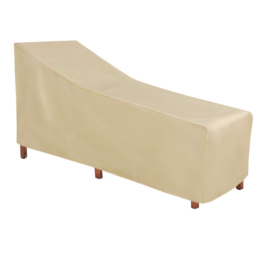 Outdoor Chaise Lounge Cover – Weatherproof, UV-Resistant, All-Weather Protection (76"L x 28"W x 30"H) in beige color.