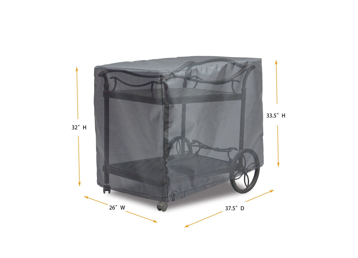 Tea Cart Cover - 37.5'' W x 26'' D x 32''/33.5'' H - Mercury