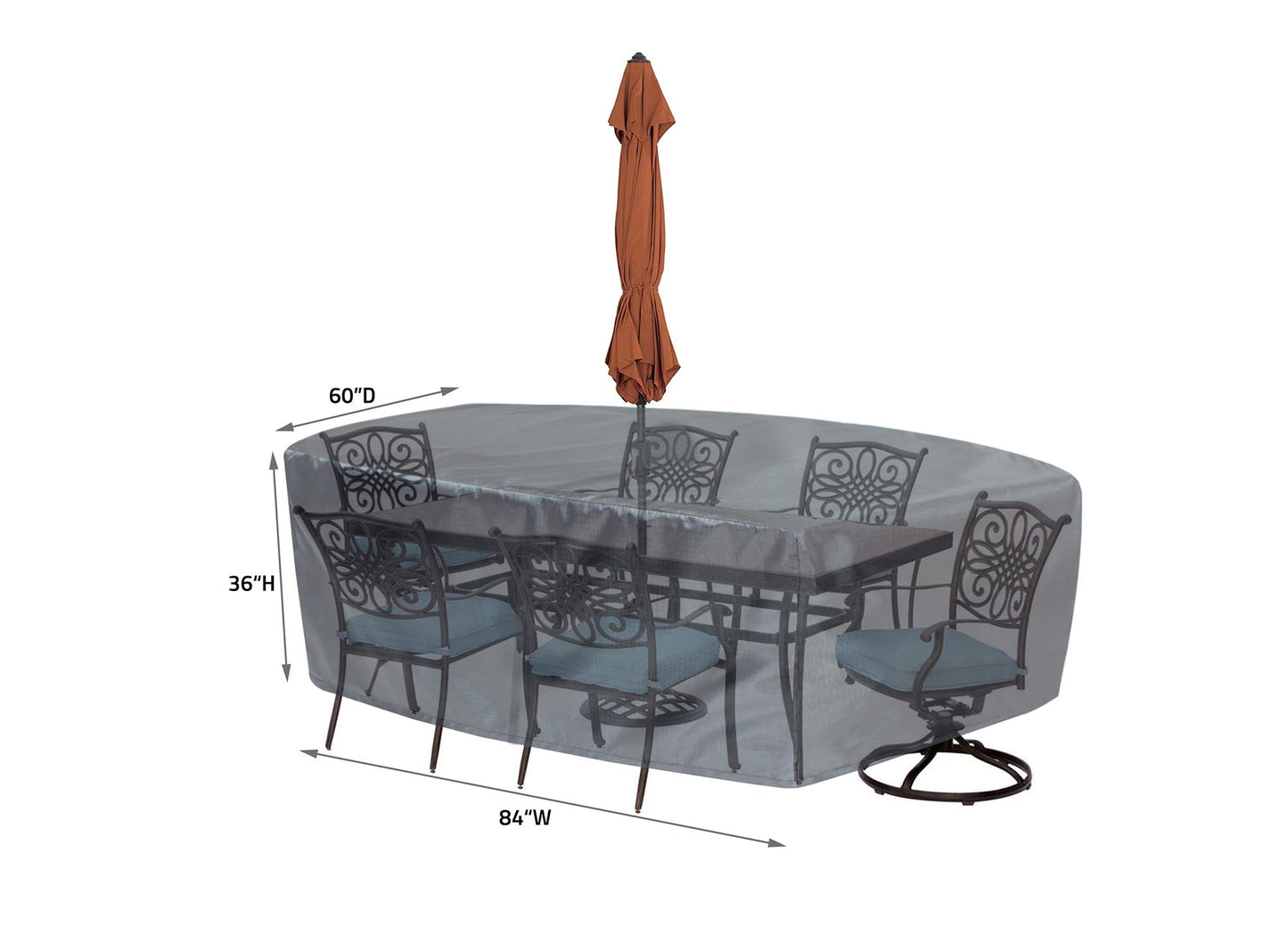 Shield Mercury Cover for 587 Fits Small Oval/Rectangle
Table & Chairs w/8 ties, velcro
closure, elastic & spring cinch lock