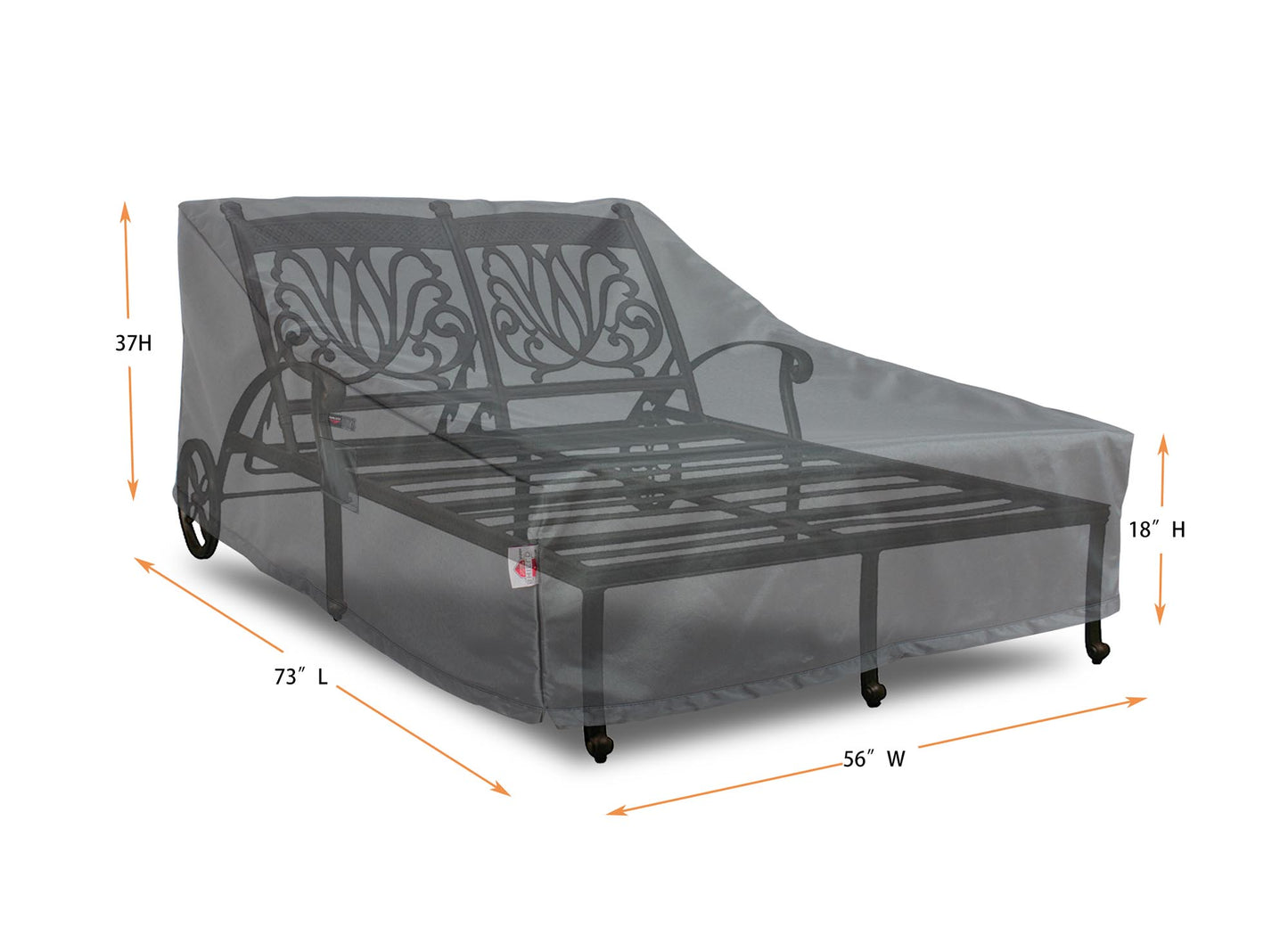 Double Chaise Lounge Cover Rectangle - 73"W x 56"D x 18''/22.5"/37''H Titanium