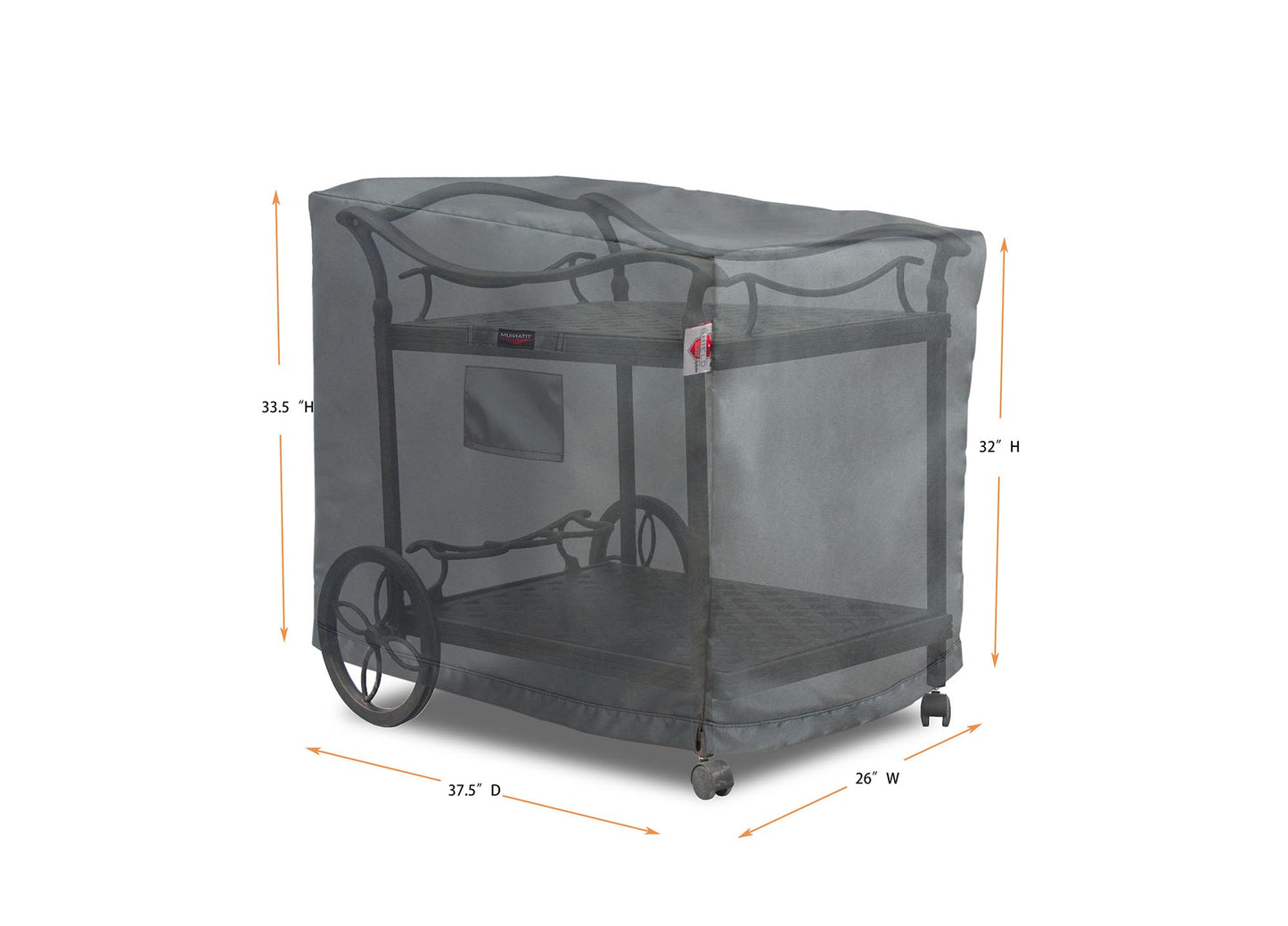 Tea Cart Cover Rectangle - 26''W x 37.5''D x 32''/33.5''H Titanium